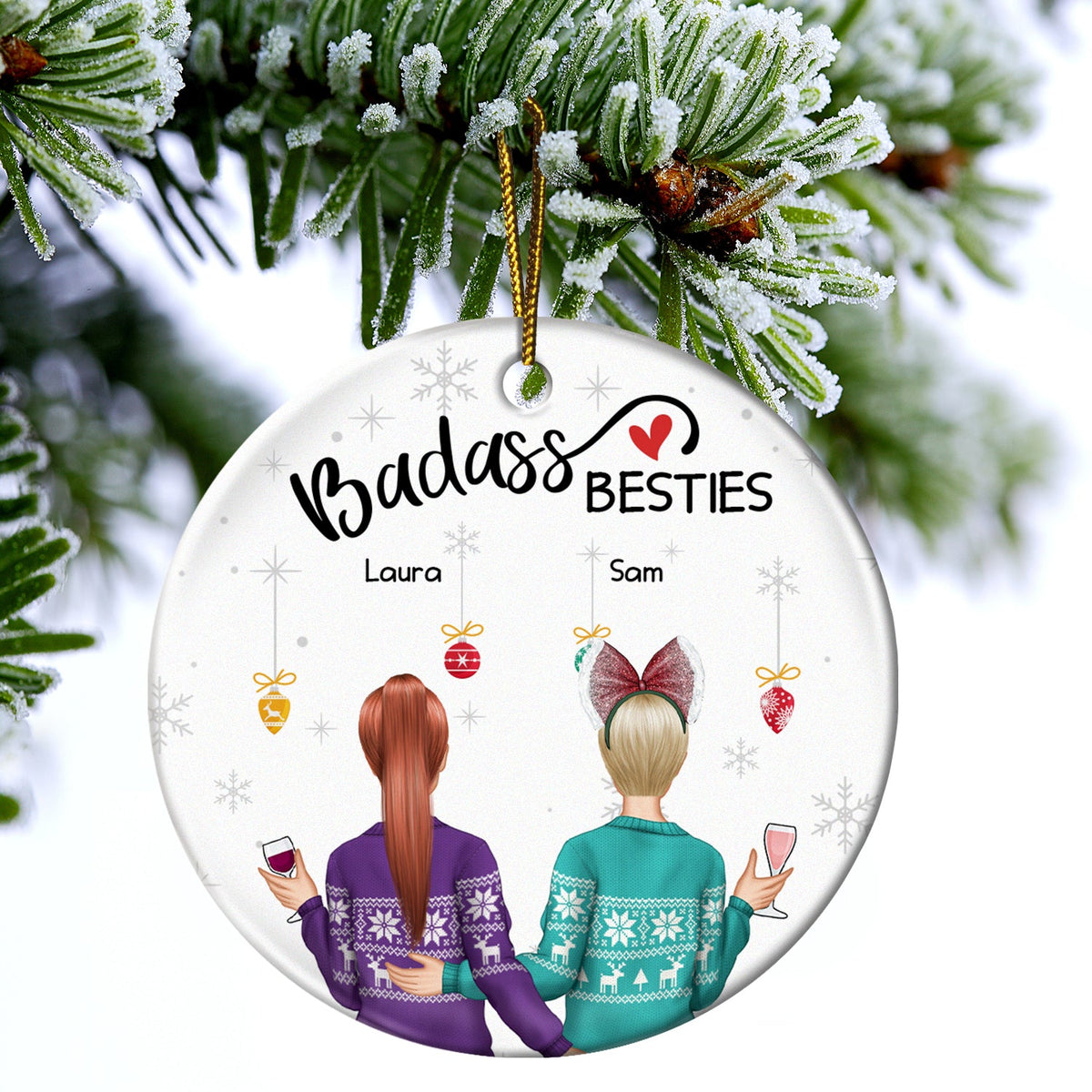 Christmas Backside Besties - Gift For Bestie - Personalized Circle Ceramic Ornament