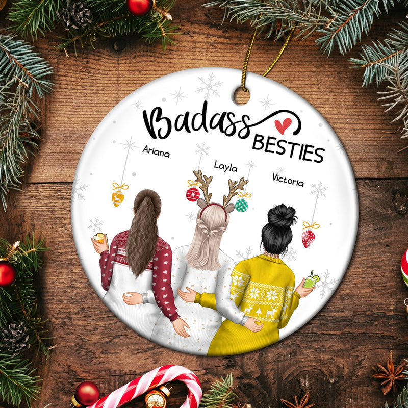 Christmas Backside Besties - Gift For Bestie - Personalized Circle Ceramic Ornament