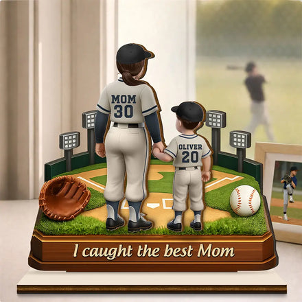 We Caught The Best Mom Baseball - Personalized Custom Shaped 2-Layered Wooden Plaque