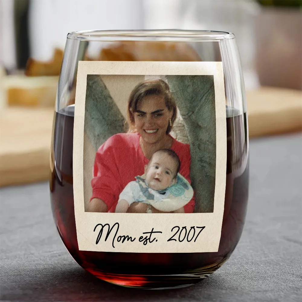 Custom Photo,Gift For Mother,Gift For Father,Happy - Custom Photo Mom Dad EST - Personalized Combo Wine & Whiskey Glass