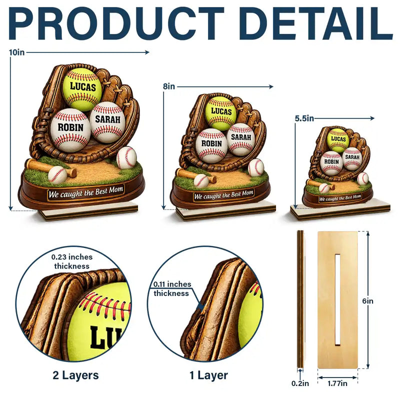 Baseball,Sport Mom,Mom,Children,Happy - We Caught The Best Mom Icon - Personalized Custom Shaped 2-Layered Wooden Plaque