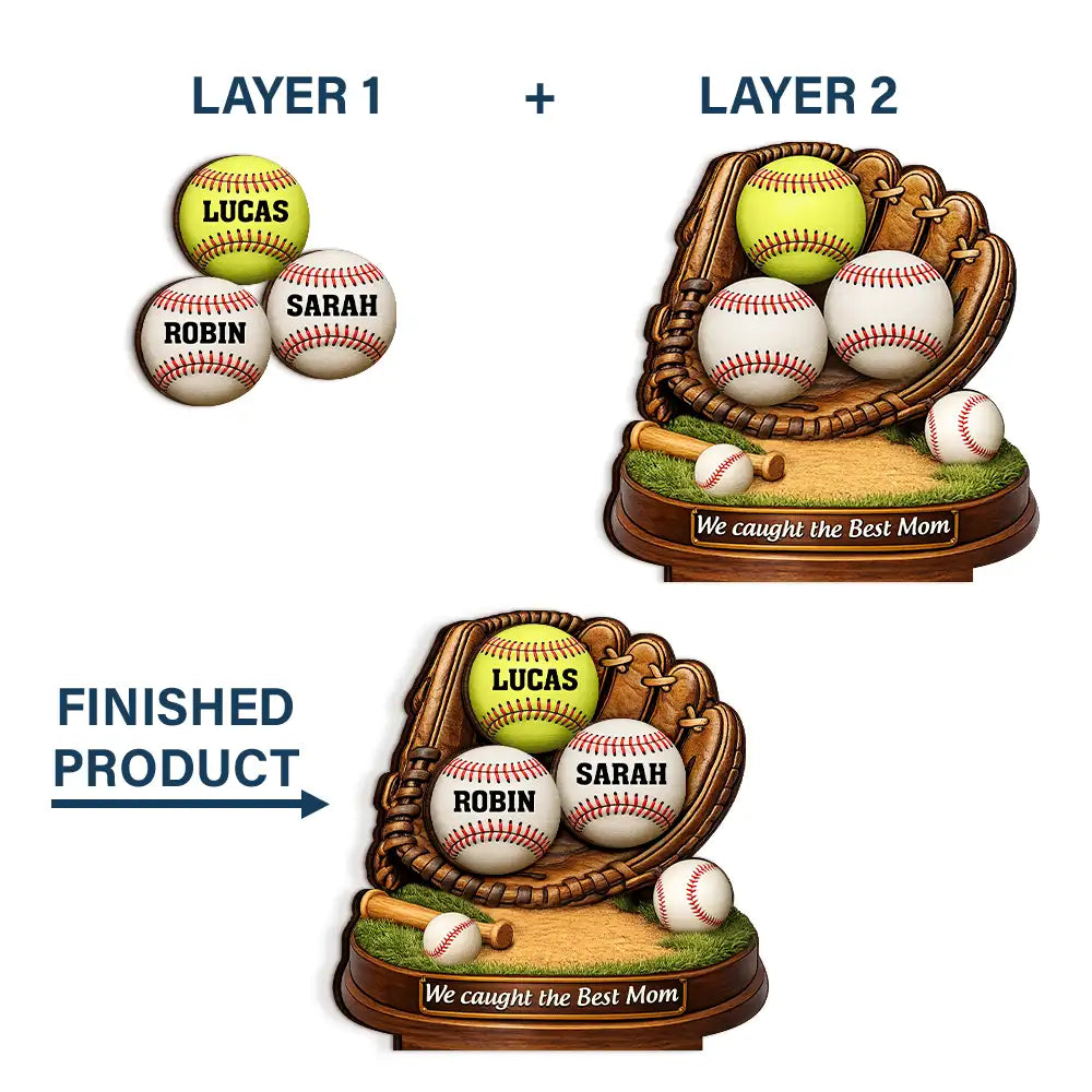 Baseball,Sport Mom,Mom,Children,Happy - We Caught The Best Mom Icon - Personalized Custom Shaped 2-Layered Wooden Plaque