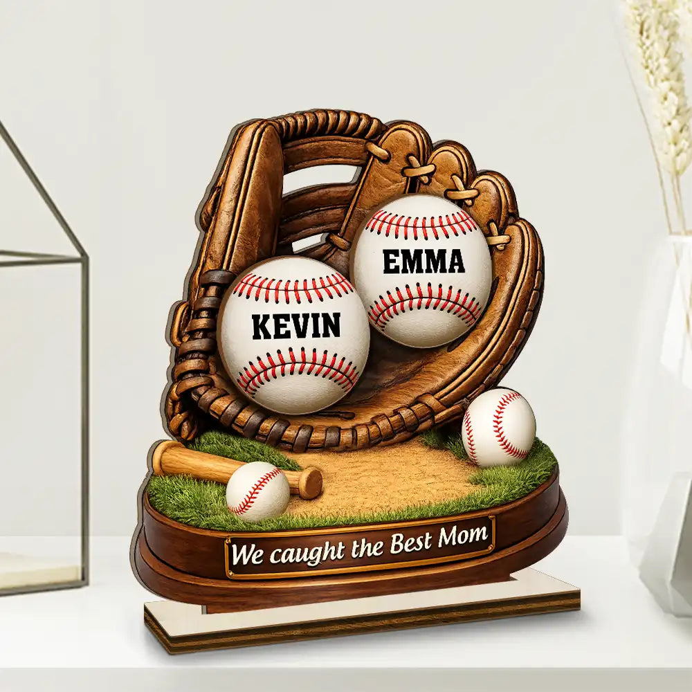 Baseball,Sport Mom,Mom,Children,Happy - We Caught The Best Mom Icon - Personalized Custom Shaped 2-Layered Wooden Plaque