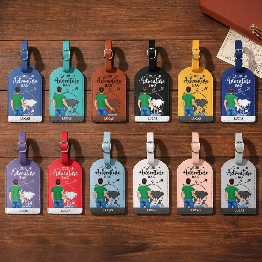 Travel,Gift For Couples,Gift For Husband,Gift For Wife,Gift For Boyfriend,Gift For Girlfriend,Happy - Our Adventure Bag - Personalized Combo 2 Leather Luggage Tags