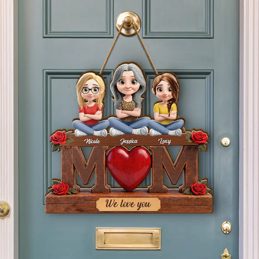 Gift For Mother,Mom - Children,Happy - Mother & Children We Love You - Personalized Custom Shaped Wood Sign
