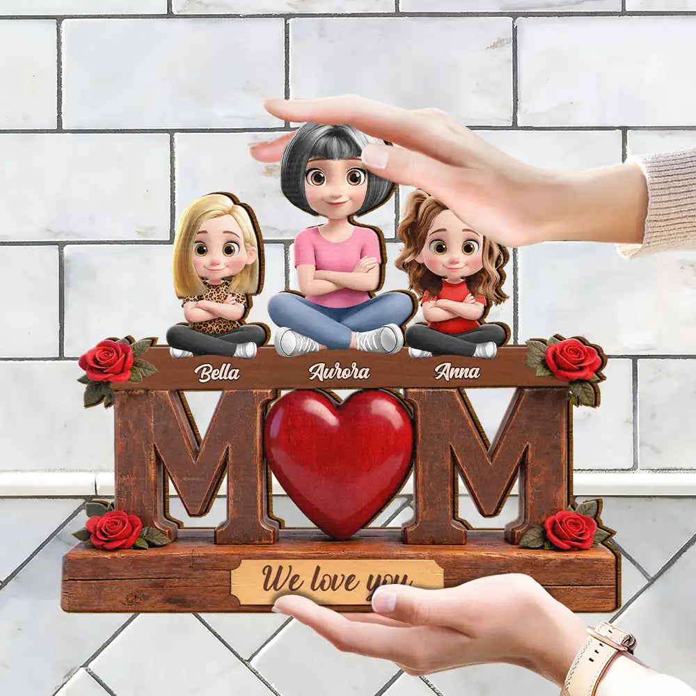 Gift For Mother,Mom - Children,Happy - Mother & Children We Love You - Personalized Custom Shaped Wood Sign