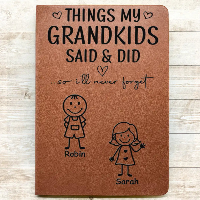 Gift For Grandma,Grandma - Grandkids,Gift For Grandparents,Happy - Grandparent Memory Book Grandkids Icon - Personalized Leather Journal