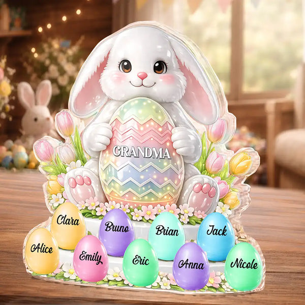 Gift For Grandma,Grandma - Grandkids,Gift For Mother,Easter,Happy - Bunny Grandma And Grandkids 3D Inflated Effect Printed - Personalized Custom Shaped Acrylic Plaque