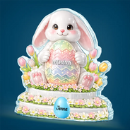 Gift For Grandma,Grandma - Grandkids,Gift For Mother,Easter,Happy - Bunny Grandma And Grandkids 3D Inflated Effect Printed - Personalized Custom Shaped Acrylic Plaque