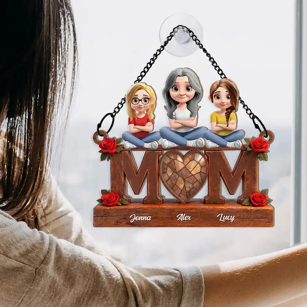 Gift For Mother,Mom - Children,Happy - Mother & Children We Love You - Personalized Window Hanging Suncatcher Ornament