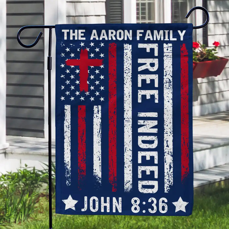 Independence Day,Christian - America Free Indeed Blessing Cross - Personalized Flag