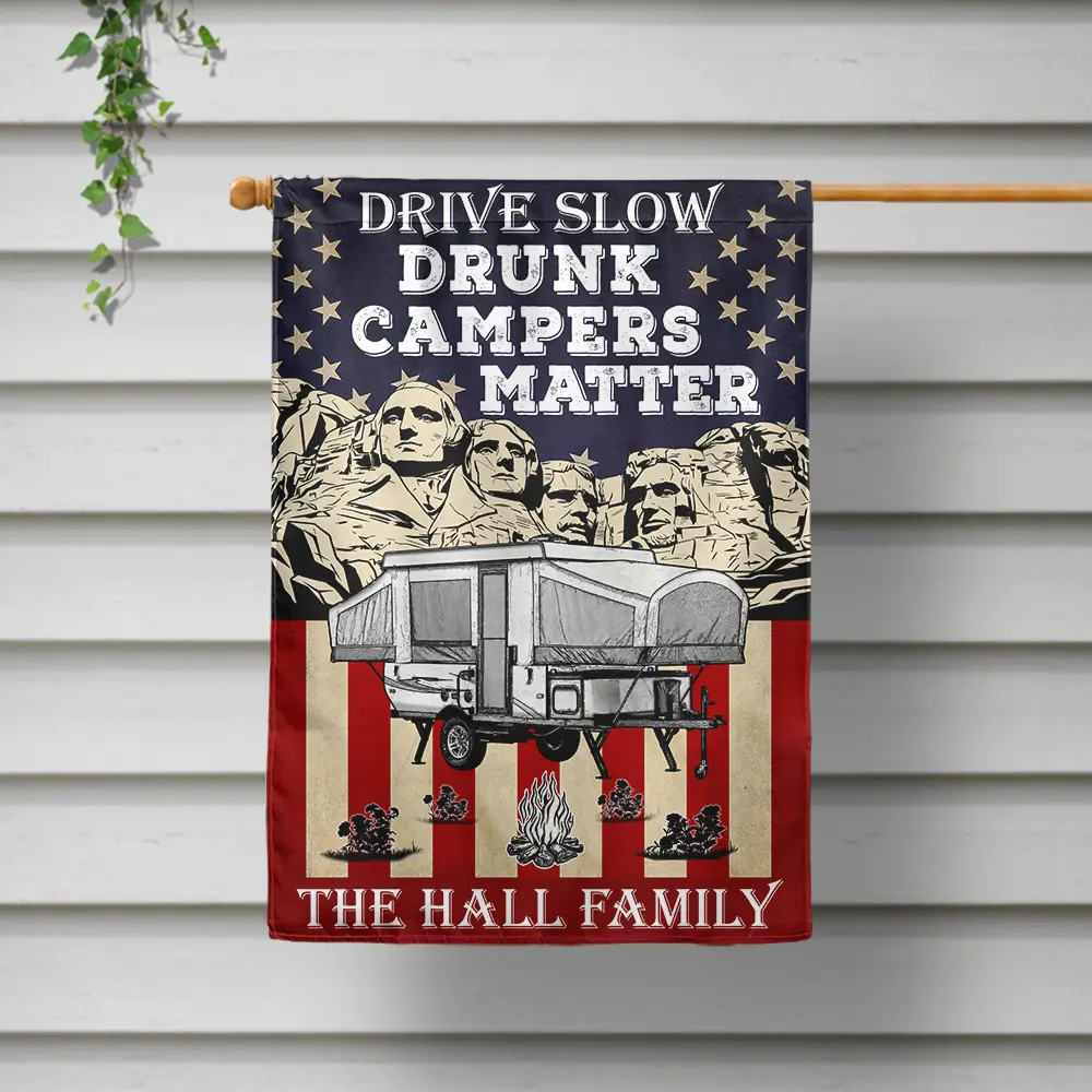 Independence Day, Camping - Drunk Camper Matter American Stars And Stripes - Personalized Flag
