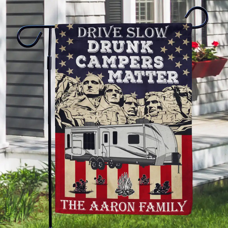 Independence Day, Camping - Drunk Camper Matter American Stars And Stripes - Personalized Flag