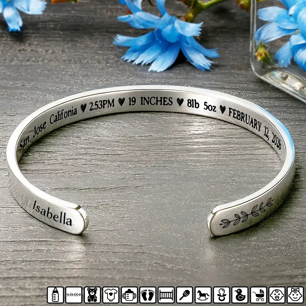 Baby Newborn Information - Personalized Bangle Bracelet Cuff
