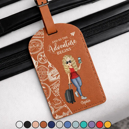 And So The Adventure Begins Travel Lover - Personalized Leather Luggage Tag