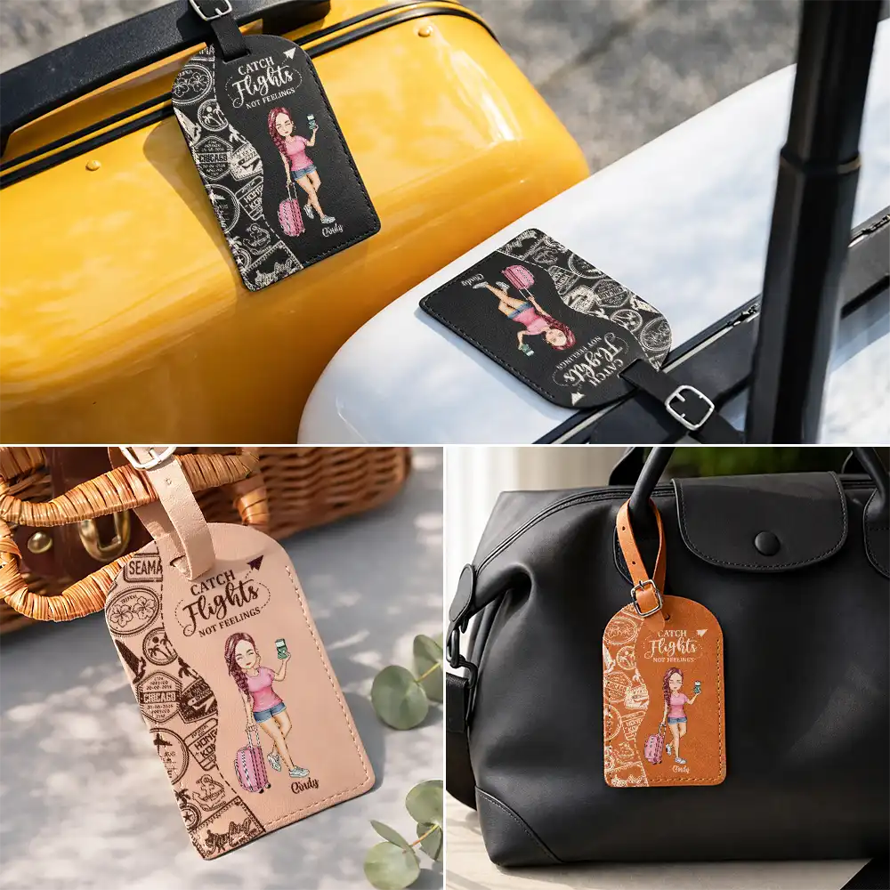 Travel,Gift For Yourself,Happy - And So The Adventure Begins Travel Lover - Personalized Leather Luggage Tag