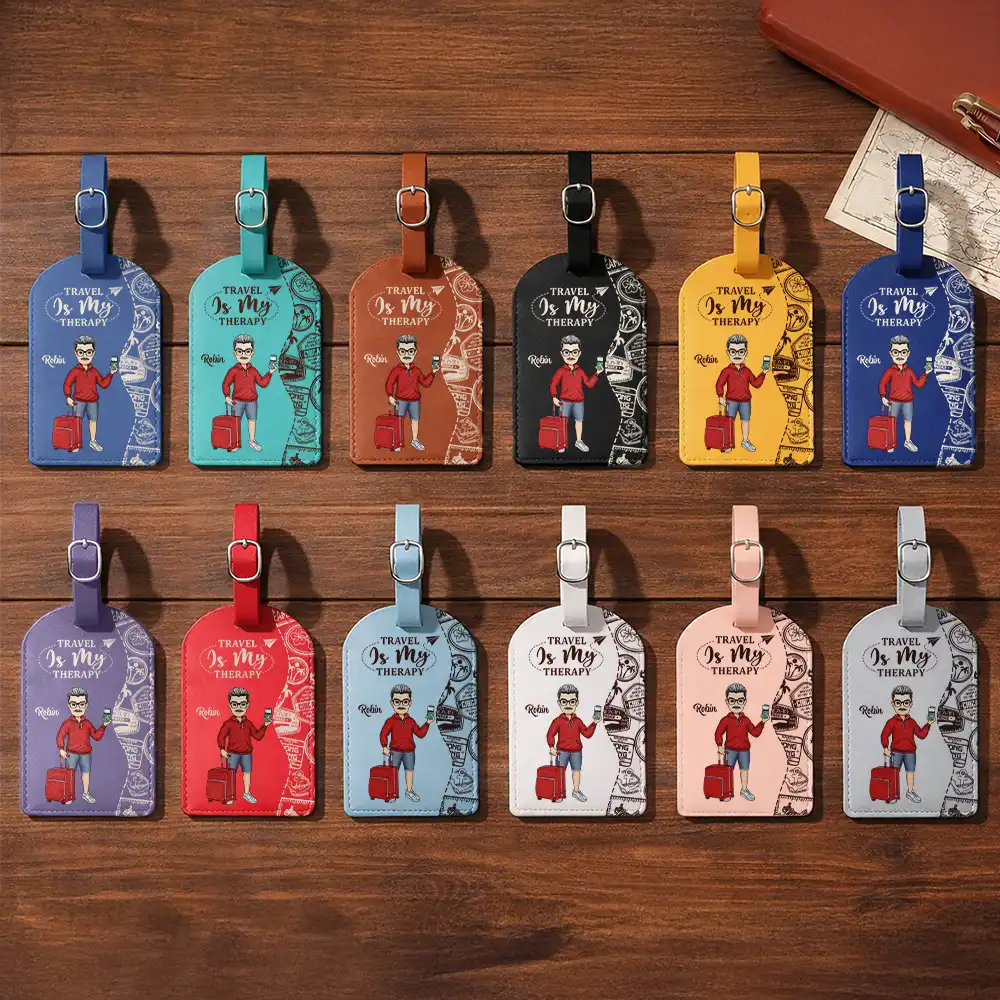 Travel,Gift For Couples,Gift For Husband,Gift For Wife,Happy - Travel Couple And So The Adventure Begins - Personalized Combo 2 Leather Luggage Tags