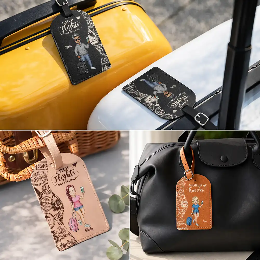 Travel,Gift For Couples,Gift For Husband,Gift For Wife,Happy - Travel Couple And So The Adventure Begins - Personalized Combo 2 Leather Luggage Tags