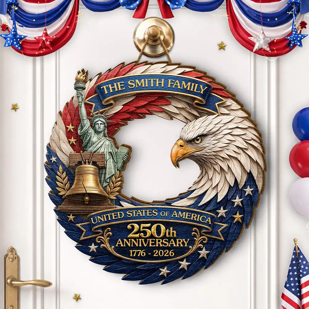 Family, Independence Day, America 250th, Happy, Top Market - 3D Effect Eagle America 250th Anniversary - Personalized Custom Shaped Wood Sign
