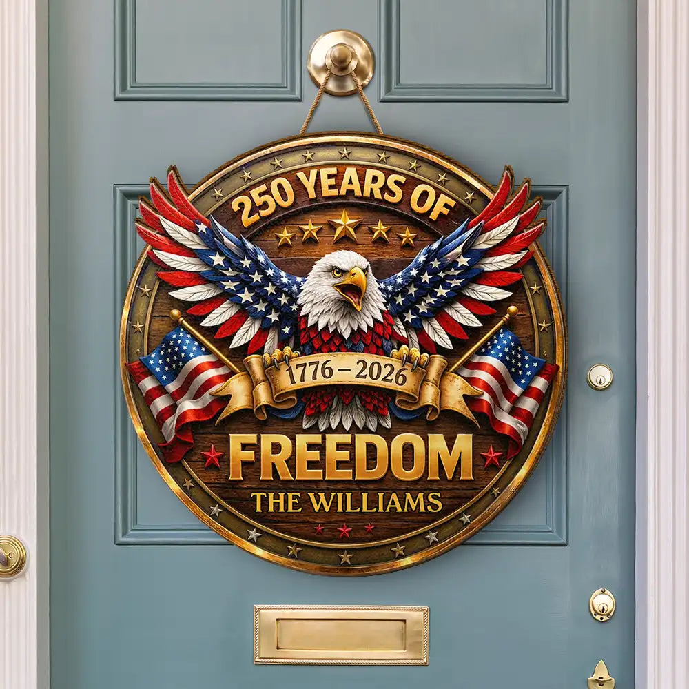 Family,Independence Day,America 250th,Happy,Top Market - 3D Effect Eagle America 250 Years Of Freedom - Personalized Custom Shaped Wood Sign