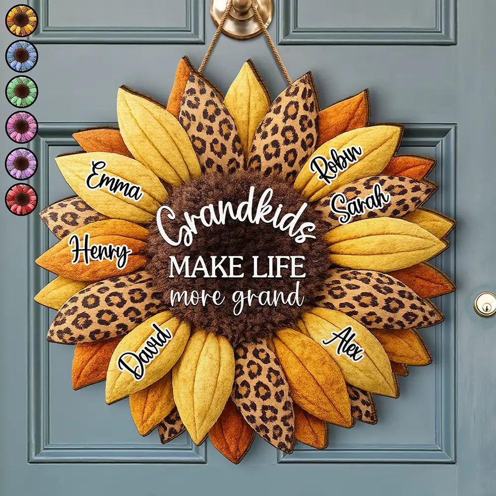 3D Plush Effect Sunflower Grandkids Make Life Grand - Personalized Custom Shaped Wood Sign