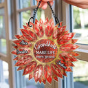 Gift For Grandma,Grandma - Grandkids,Gift For Mother,Gift For Women,Happy,Top Market - Stained Glass Effect Sunflower Grandkids Make Life Grand - Personalized Window Hanging Suncatcher Ornament