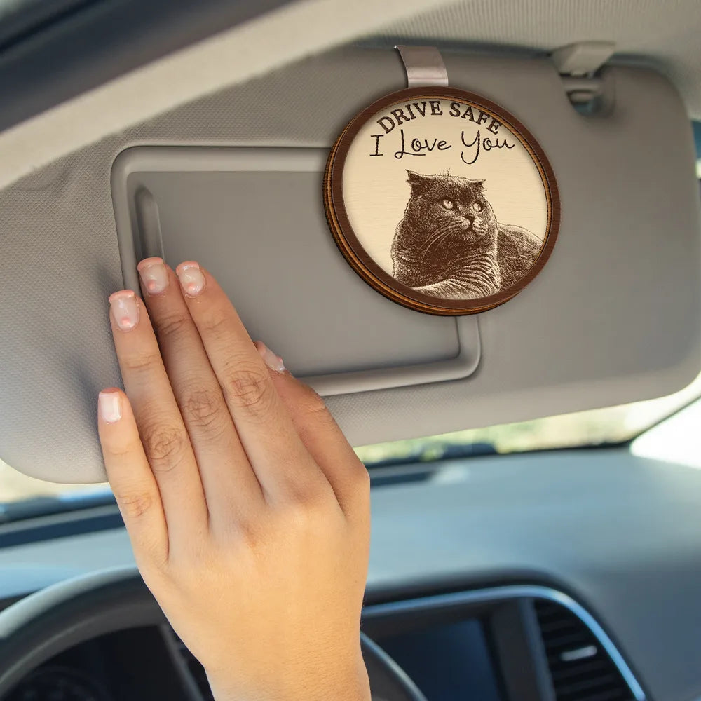 Family, Gift For Bestie, Dog Lovers, Cat Lovers, Happy, Custom Photo, Gift For Mother, Gift For Father - Custom Photo Pencil Sketch Drive Safe Family Besties Dog Cat Portrait - Personalized Custom Shaped Car Visor Clip