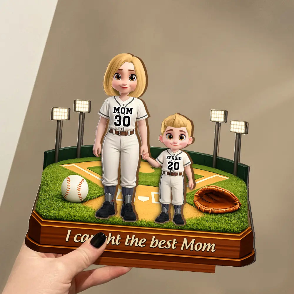 Sport Mom,Gift For Mother,Baseball,Happy,Top Market - We Caught The Best Mom Baseball Standing Mom - Personalized Custom Shaped Wooden Plaque