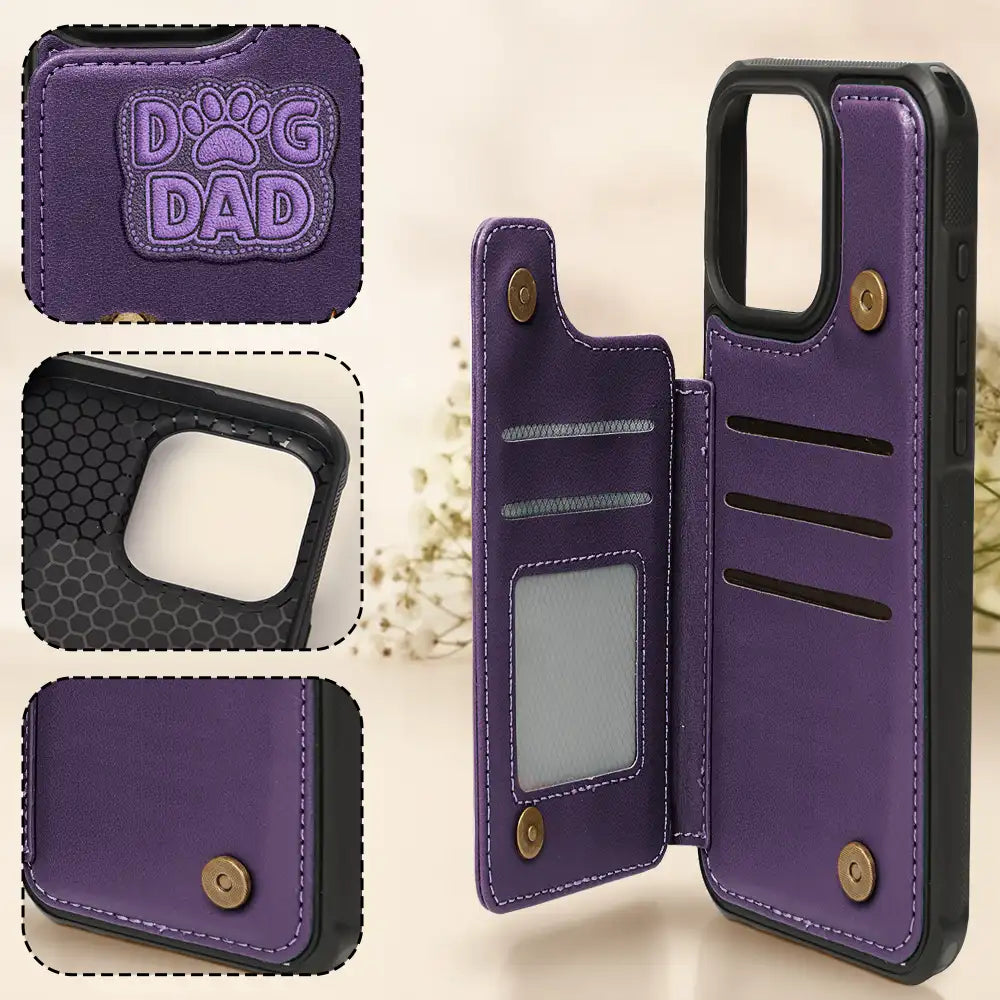 Pet Lovers,Pet Mom,Pet Dad,Cat Lovers,Cat Mom,Cat Dad,Dog Lovers,Dog Mom,Dog Dad,Gift For Women,Gift For Men,Happy,Top Market - Faux Embroidery Effect Pet Mom Pet Dad - Personalized Leather Flip Wallet Phone Case