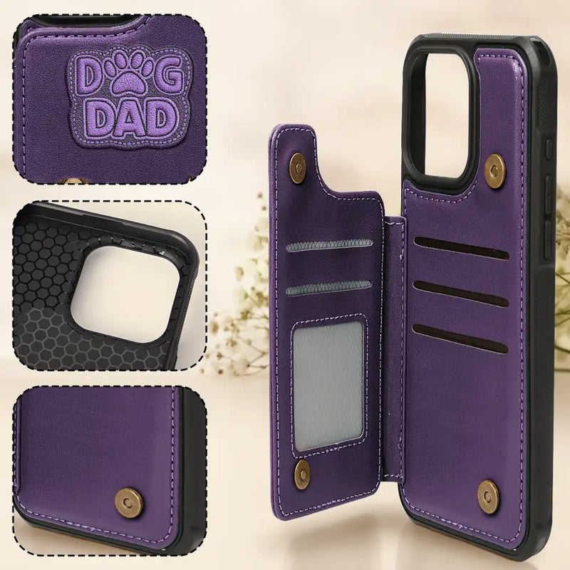 Pet Lovers,Pet Mom,Pet Dad,Cat Lovers,Cat Mom,Cat Dad,Dog Lovers,Dog Mom,Dog Dad,Gift For Women,Gift For Men,Happy,Top Market - Faux Embroidery Effect Pet Mom Pet Dad - Personalized Leather Flip Wallet Phone Case