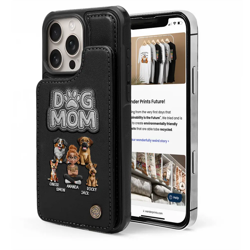 Pet Lovers,Pet Mom,Pet Dad,Cat Lovers,Cat Mom,Cat Dad,Dog Lovers,Dog Mom,Dog Dad,Gift For Women,Gift For Men,Happy,Top Market - Faux Embroidery Effect Pet Mom Pet Dad - Personalized Leather Flip Wallet Phone Case