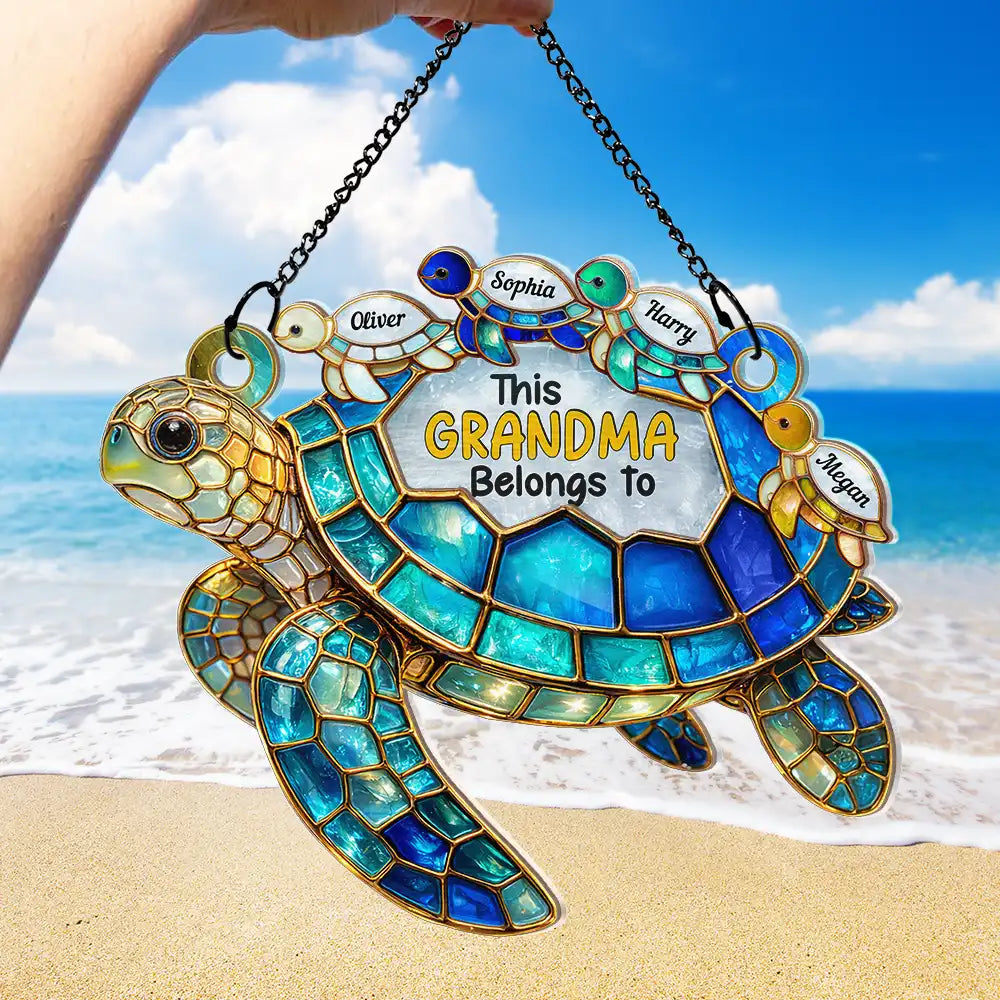 Turtle This Grandma Belongs To - Personalized Window Hanging Suncatcher Ornament