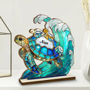 Gift For Grandma,Grandma - Grandkids,Gift For Mother,Beach,Happy - Turtle Stained Glass Mom Grandma - Personalised