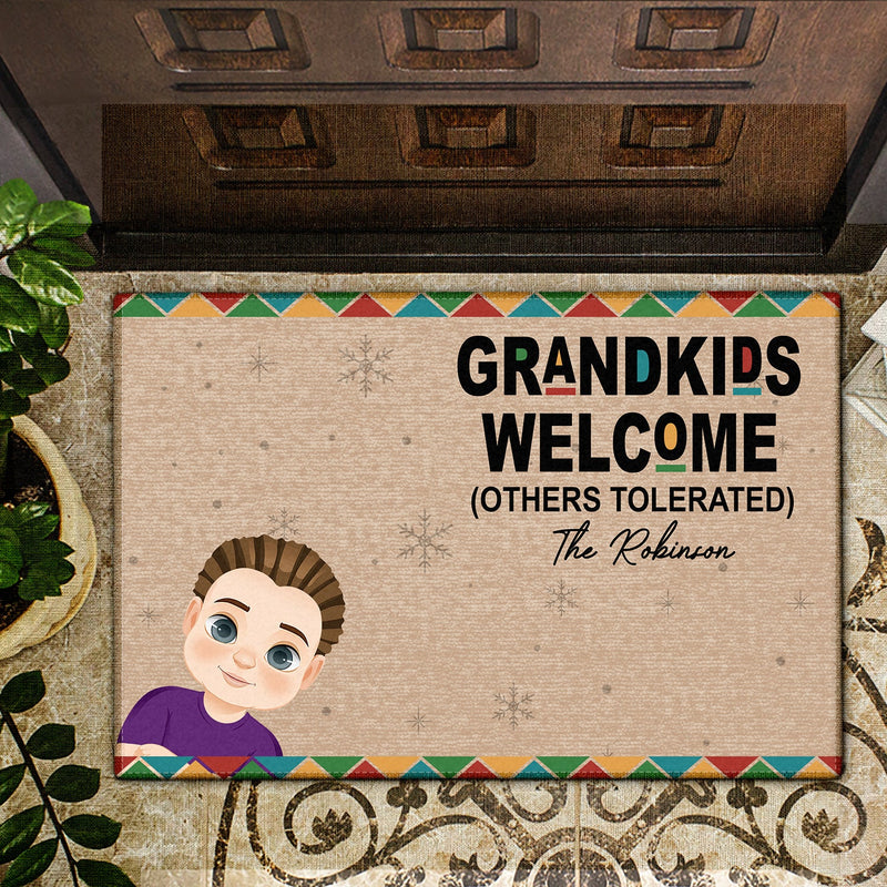 Grandkids Welcome Other Tolerated - Gift For Grandparents - Personalized Doormat