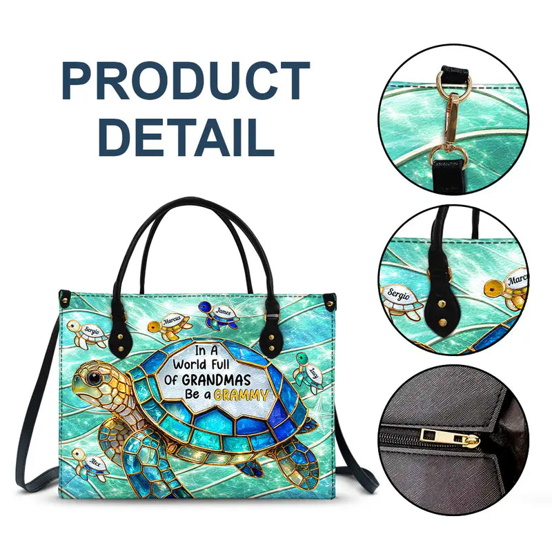 Gift For Grandma,Grandma - Grandkids,Beach,Happy - Turtle In The World Full Of Grandmas - Personalized Leather Bag