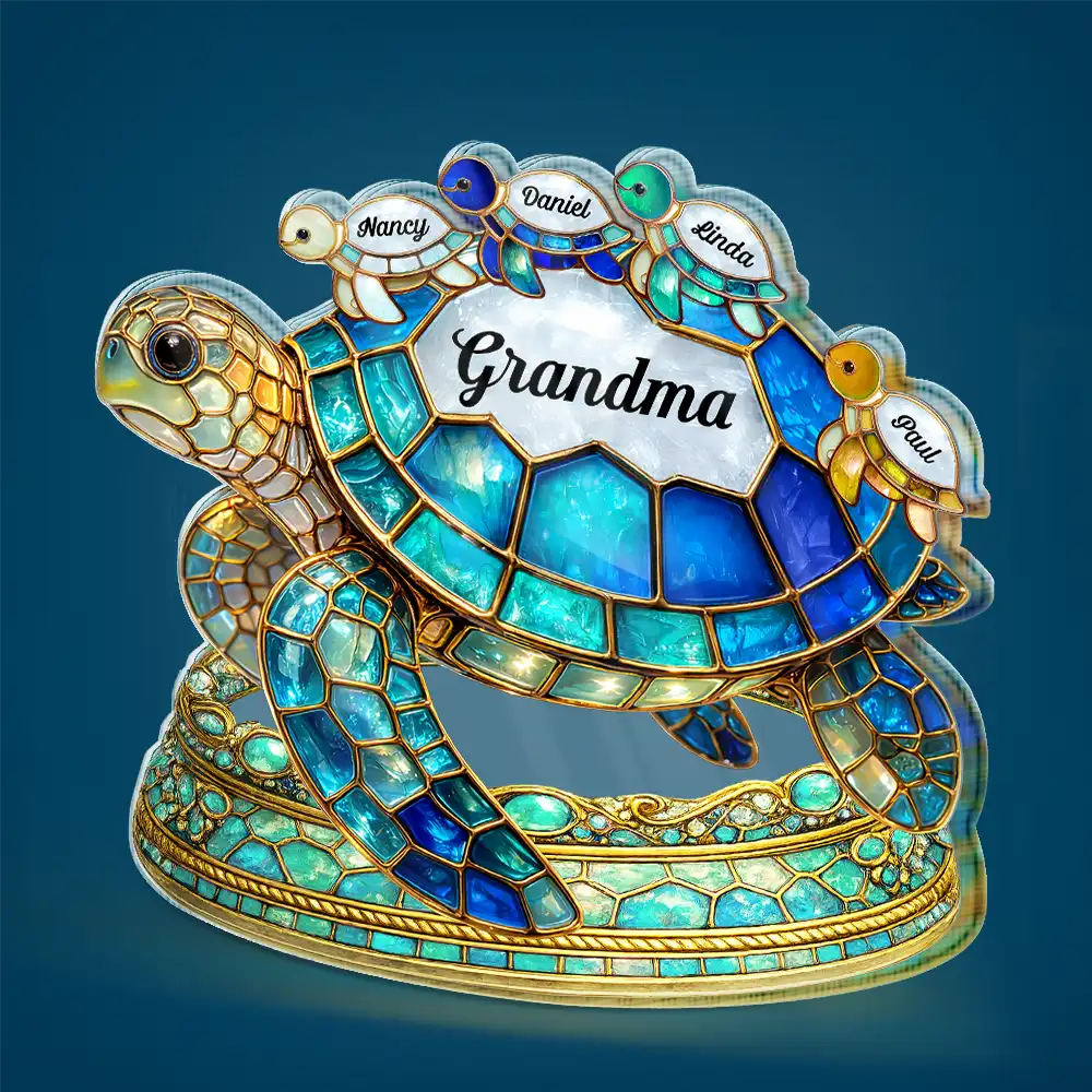 Gift For Grandma,Grandma - Grandkids,Gift For Mother,Beach,Happy - Turtle Stained Glass Effect Mum Nanny - Personalised Custom Shaped Acrylic Plaque