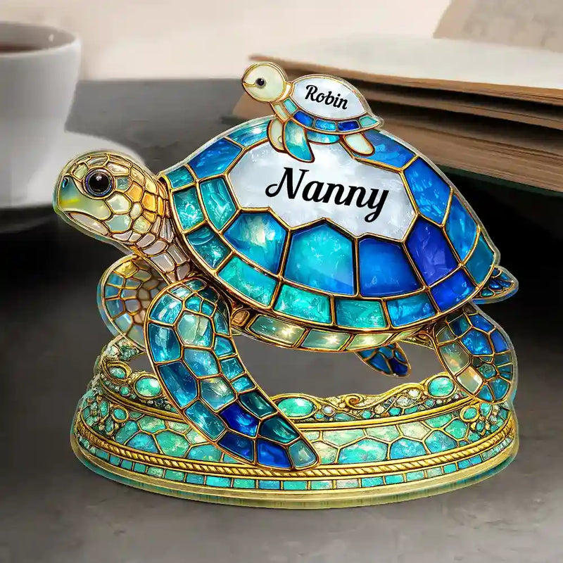 Gift For Grandma,Grandma - Grandkids,Gift For Mother,Beach,Happy - Turtle Stained Glass Effect Mum Nanny - Personalised Custom Shaped Acrylic Plaque