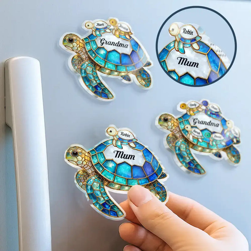 Gift For Grandma,Grandma - Grandkids,Gift For Mother,Beach,Happy - Turtle Stained Glass Mom Grandma - Personalised Acrylic Fridge Magnet