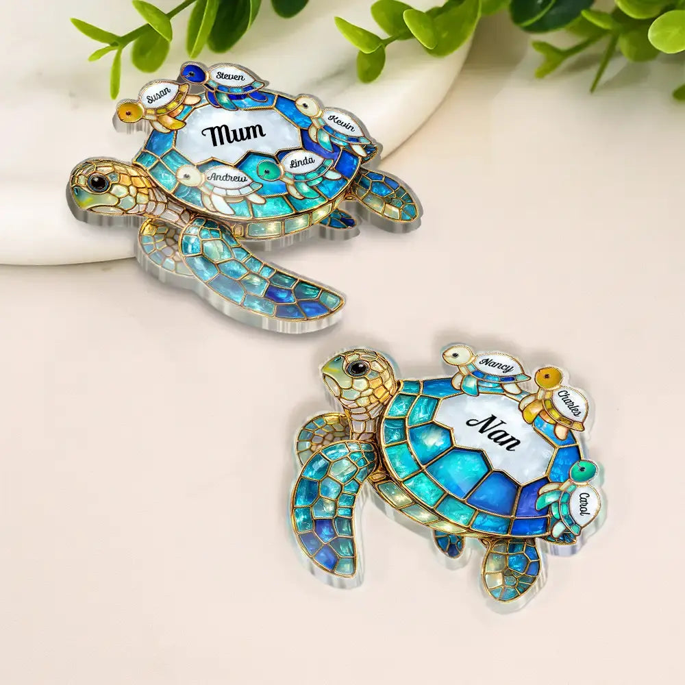 Gift For Grandma,Grandma - Grandkids,Gift For Mother,Beach,Happy - Turtle Stained Glass Mom Grandma - Personalised Acrylic Fridge Magnet