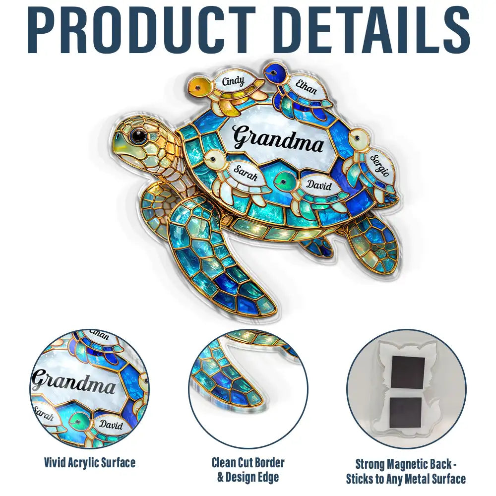 Gift For Grandma,Grandma - Grandkids,Gift For Mother,Beach,Happy - Turtle Stained Glass Mom Grandma - Personalised Acrylic Fridge Magnet