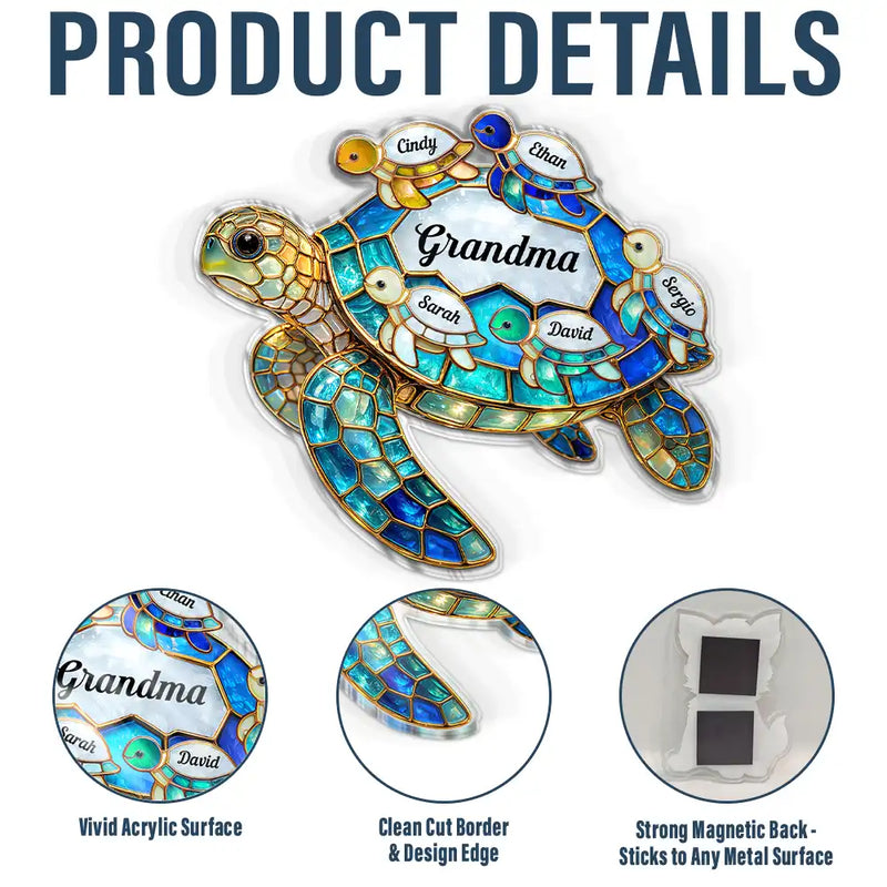 Gift For Grandma,Grandma - Grandkids,Gift For Mother,Beach,Happy - Turtle Stained Glass Mom Grandma - Personalised Acrylic Fridge Magnet