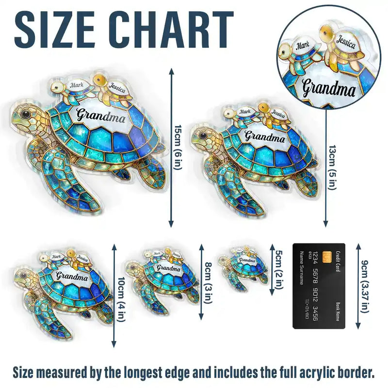 Gift For Grandma,Grandma - Grandkids,Gift For Mother,Beach,Happy - Turtle Stained Glass Mom Grandma - Personalised Acrylic Fridge Magnet