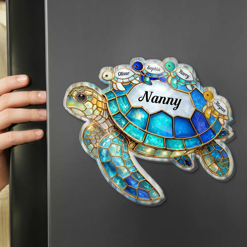 Gift For Grandma,Grandma - Grandkids,Gift For Mother,Beach,Happy - Turtle Stained Glass Mom Grandma - Personalised Acrylic Fridge Magnet
