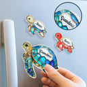 Gift For Grandma,Grandma - Grandkids,Gift For Mother,Beach,Happy - Mum Nanny Turtle Stained Glass Effect - Personalised Acrylic Fridge Magnet