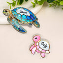 Gift For Grandma,Grandma - Grandkids,Gift For Mother,Beach,Happy - Mum Nanny Turtle Stained Glass Effect - Personalised Acrylic Fridge Magnet