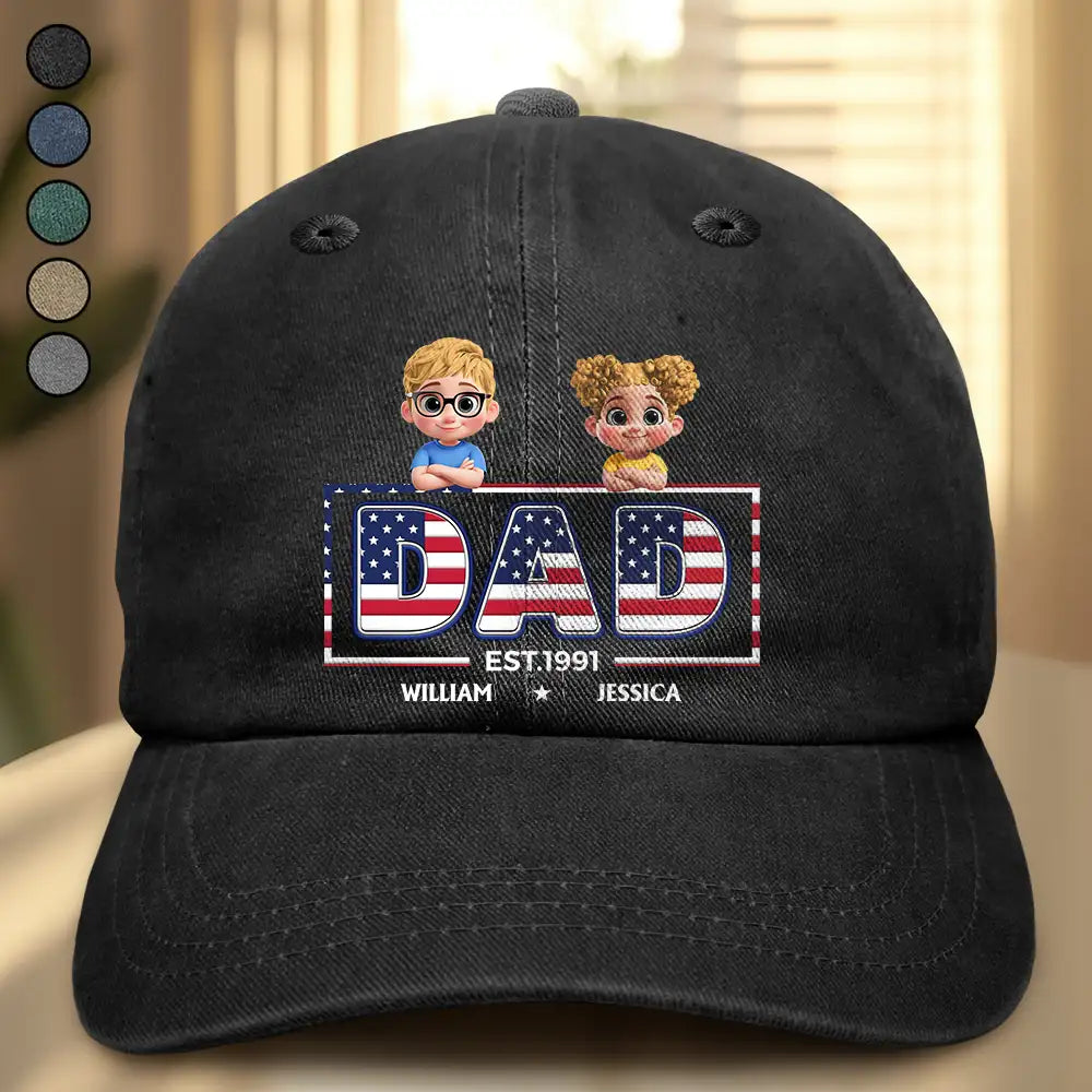 Retro Style America Dad Grandpa 3D Effect - Personalized Vintage Washed Denim Cap