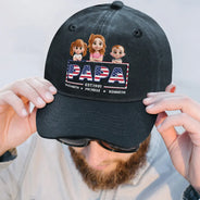 Gift For Father,Gift For Grandpa,Independence Day,Happy - Retro Style America Dad Grandpa 3D Effect - Personalized Vintage Washed Denim Cap