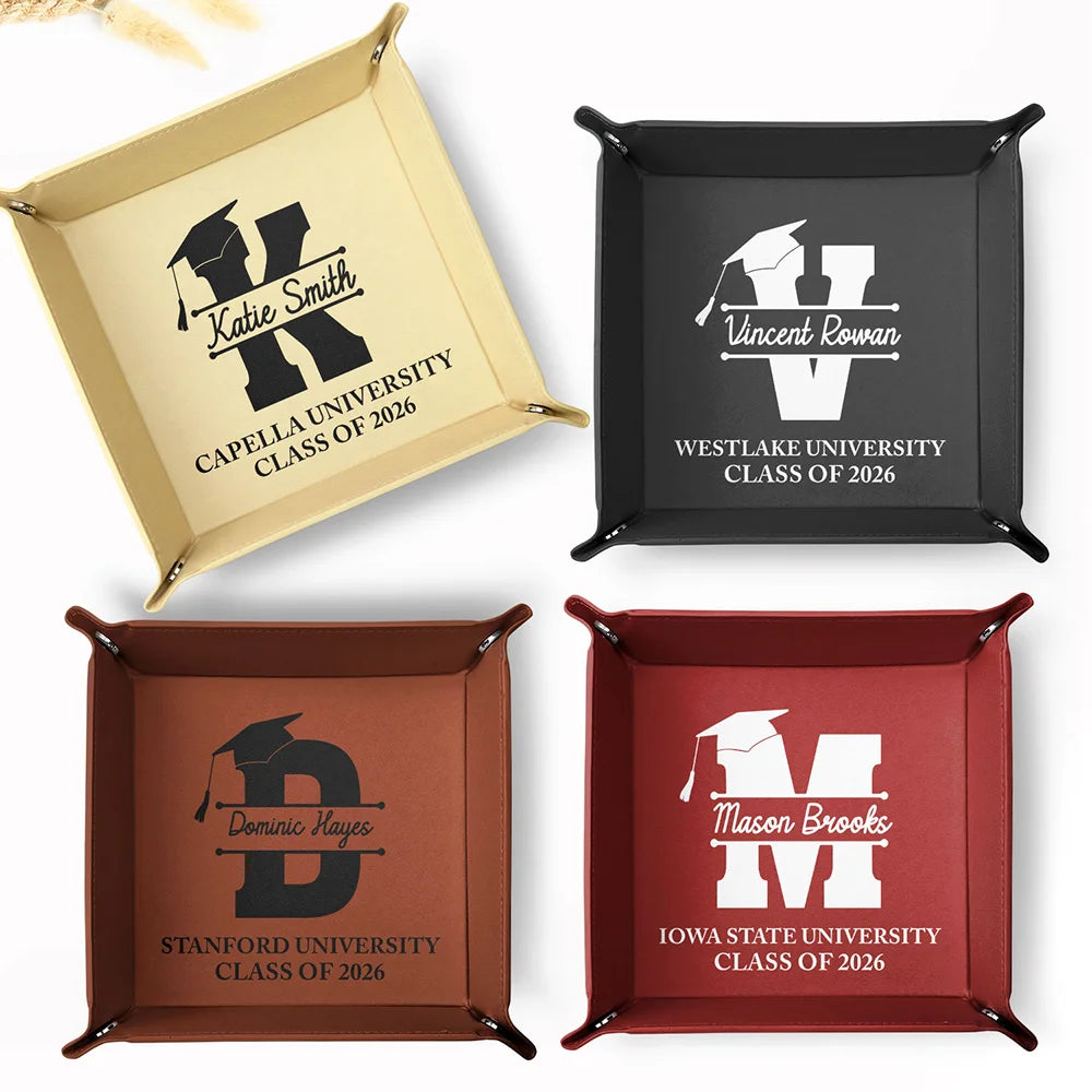 Congrats Grad Initial Name - Personalized Leather Valet Tray