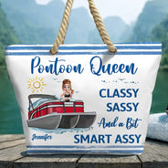 Gift For Yourself,Gift For Women,Pontoon,Lake,Funny - Pontoon Queen Classy Sassy - Personalized Beach Bag