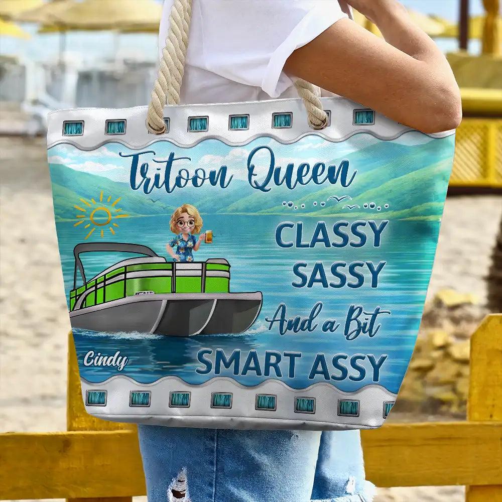 Gift For Yourself,Gift For Women,Pontoon,Lake,Funny - Pontoon Queen Classy Sassy - Personalized Beach Bag